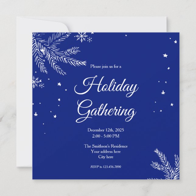 Blue and White Snowflake Square Holiday Gathering Invitation (Front)
