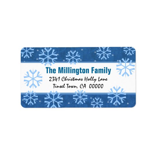 Blue and White Snowflakes and Vintage Holly Address Label
