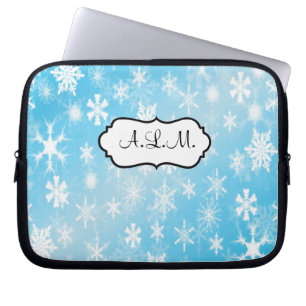 Blue and White Snowflakes Laptop Sleeve