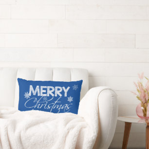 Blue and White Snowflakes   Merry Christmas Lumbar Cushion