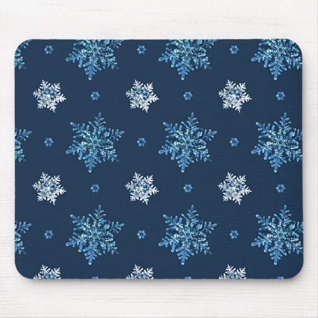 Blue and white Snowflakes Mouse Pad (Front)