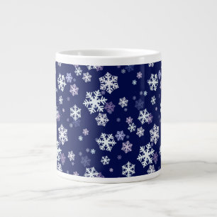Blue and White Snowflakes On Dark Blue Ground Large Coffee Mug