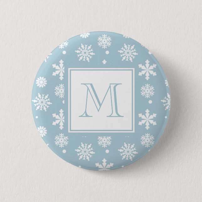 Blue and White Snowflakes Pattern 1 with Monogram 6 Cm Round Badge (Front)