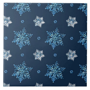 Blue and White Snowflakes Pattern Ceramic Tile