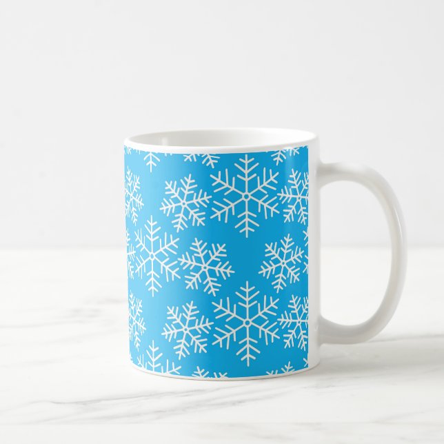 Blue and White Snowflakes Pattern Christmas Coffee Mug (Right)