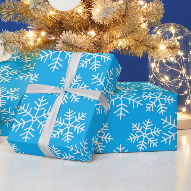 Blue and White Snowflakes Pattern Christmas Wrappi Wrapping Paper (Holidays)