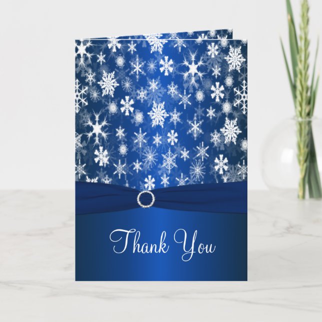 Blue and White Snowflakes Thank You Card (Front)