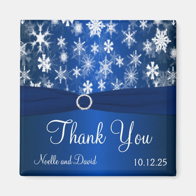 Blue and White Snowflakes Thank You Magnet (Front)