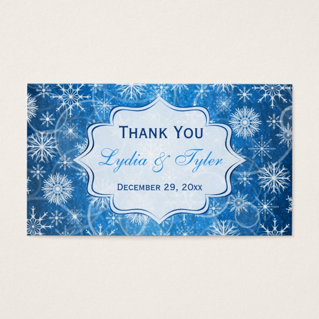 Blue and White Snowflakes Wedding Favour Tag (Front)