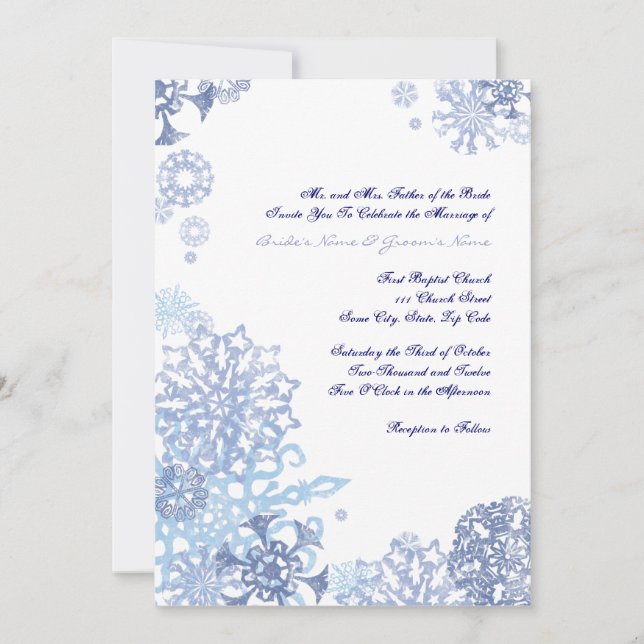 Blue and White Snowflakes Wedding Invitation 3 (Front)