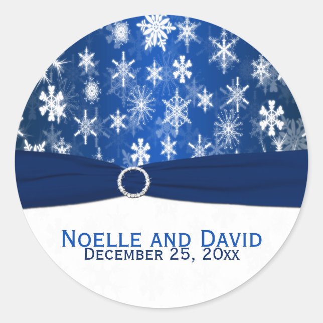 Blue and White Snowflakes Wedding Sticker (Front)