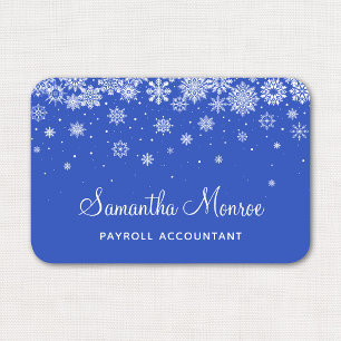 Blue and White Snowflakes Winter Holiday Name Tag