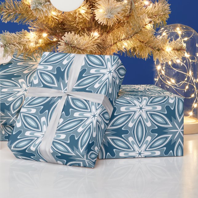 Blue and white snowflakes winter pattern wrapping paper (Holidays)