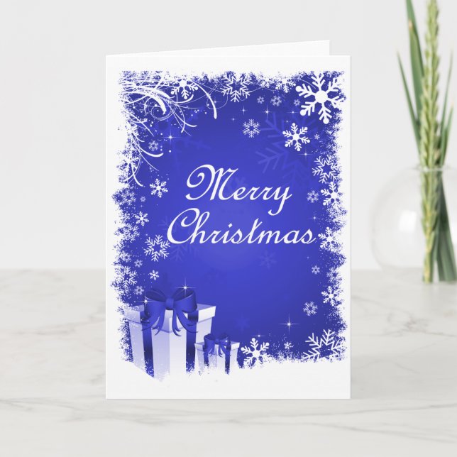 Blue and White Snowy Christmas Holiday Card (Front)