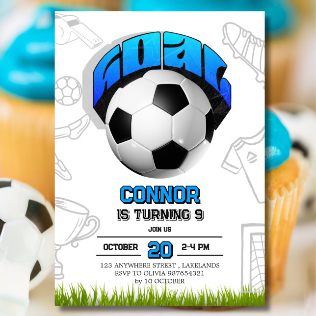 Blue and White Soccer Ball Birthday Party  Invitation (Creator Uploaded)