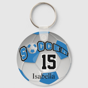 Blue and White Soccer Ball Key Ring