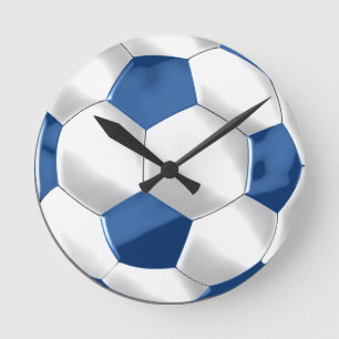 Blue and White Soccer Ball Round Clock