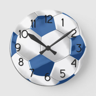 Blue and White Soccer Ball Round Clock