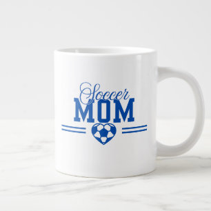 Blue And White Soccer Mum Heart Shaped Soccer Ball Large Coffee Mug