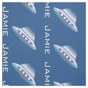 Blue and White Spaceship Personalised Pattern Fabric