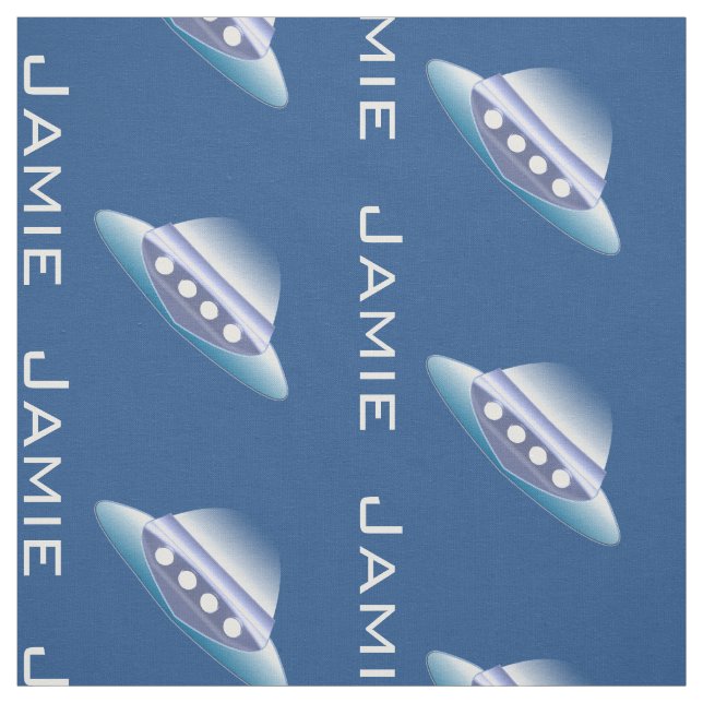 Blue and White Spaceship Personalised Pattern Fabric (Swatch)
