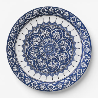 Blue and White Spanish Ceramic Style Paper Plate