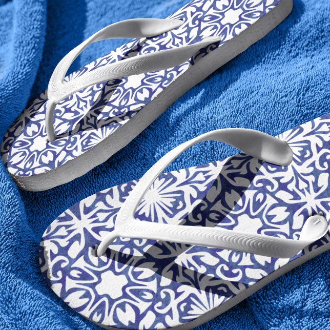 Blue and White Spanish Mediterranean Pattern Thongs (Creator Uploaded)