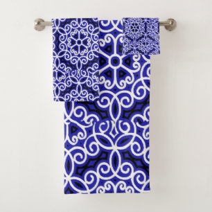 Blue and White Spanish Tile Pattern  Bath Towel Set