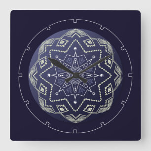 Blue and White Sphere Mandala Wall Clock