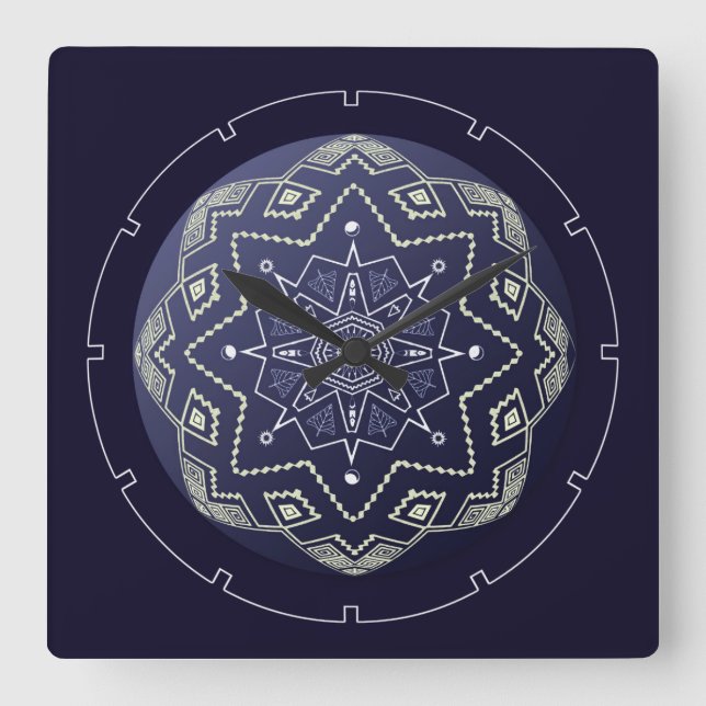 Blue and White Sphere Mandala Wall Clock (Front)