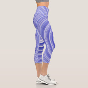 Blue and white spiral pattern High Waisted Capris
