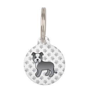 Blue And White Staffie Cartoon Dog & Pet's Info Pet Tag