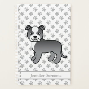 Blue And White Staffie Cute Cartoon Dog & Text Planner