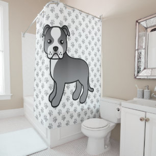 Blue And White Staffordshire Bull Terrier Dog Shower Curtain
