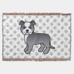 Blue And White Staffordshire Bull Terrier Dog Throw Blanket