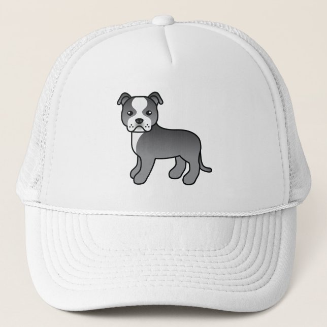 Blue And White Staffordshire Bull Terrier Dog Trucker Hat (Front)