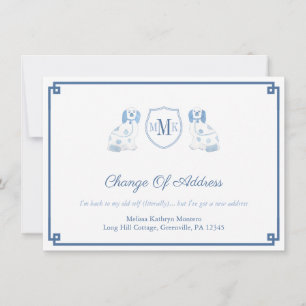 Blue And White Staffordshire Dogs Monogram Moving Announcement