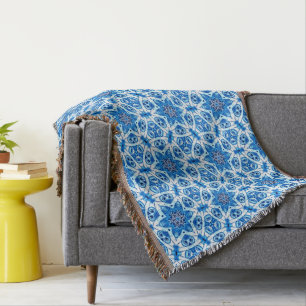 Blue and white star Christmas pattern Throw Blanket