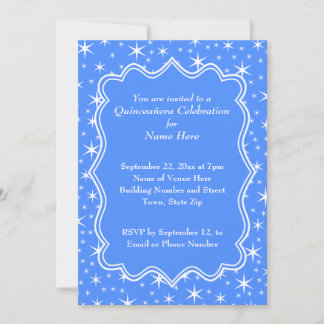 Blue and White Star Pattern Quinceanera Invitation