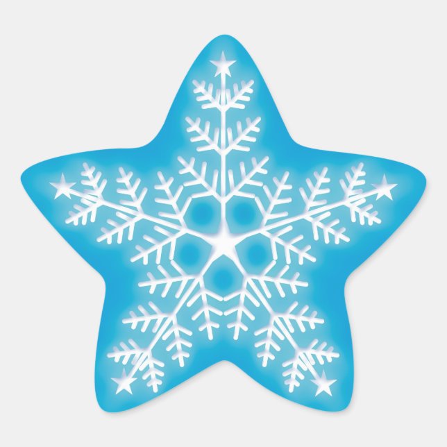 Blue and White Star Snowflake Sticker (Front)