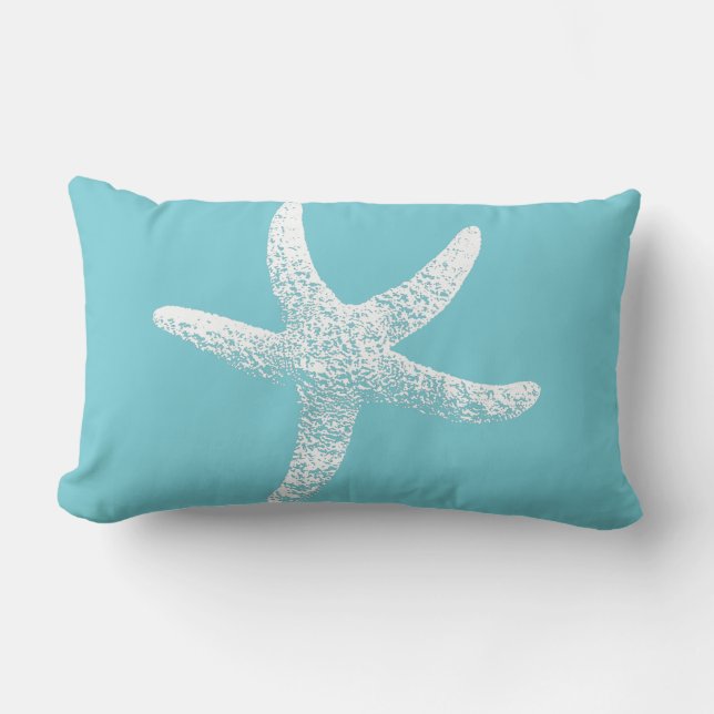 Blue and White Starfish Accent Pillow (Front)