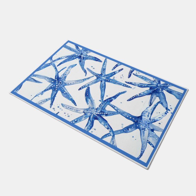 Blue and White Starfish Doormat (Angled)