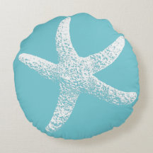 Blue and White Starfish Round Pillow