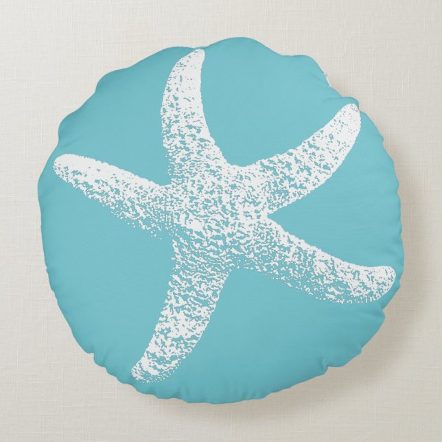 Blue and White Starfish Round Pillow (Back)