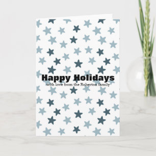 Blue and White Stars Personalised Christmas Holiday Card