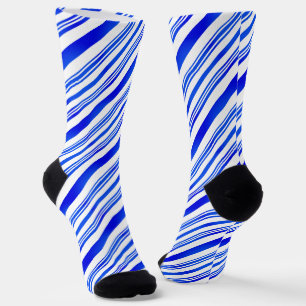 Blue and White Stripe Candy Cane Pattern Christmas Socks