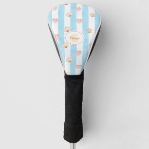 Blue and White Stripe - Hearts,, Paw Print, Shell Golf Head Cover