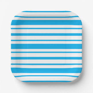 Blue and White Stripe Pattern Paper Plate