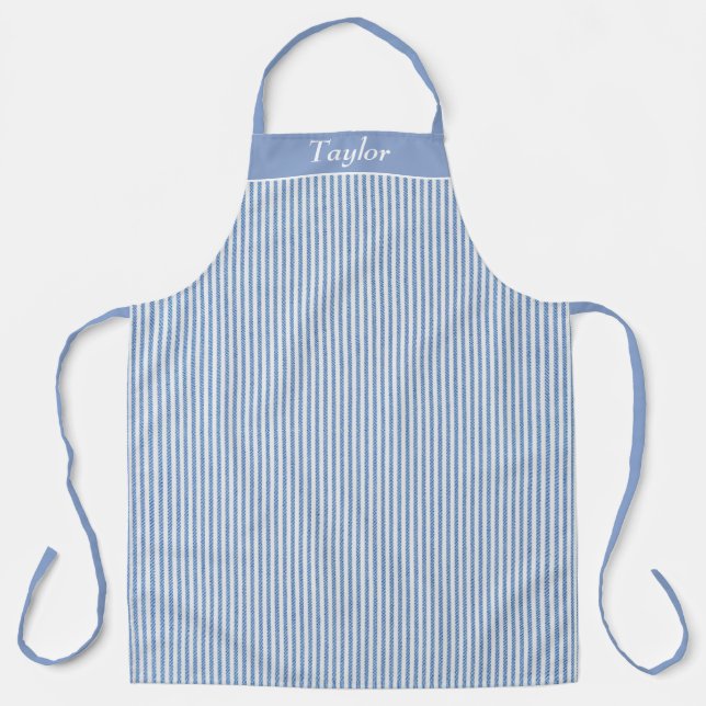 Blue and White Stripe Personalised Apron (Front)