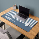 Blue and white stripe personalised modern elegant desk mat<br><div class="desc">Modern minimal typography girly dusty blue and white stripe elegant simple unique personalised gift desk mat design.</div>